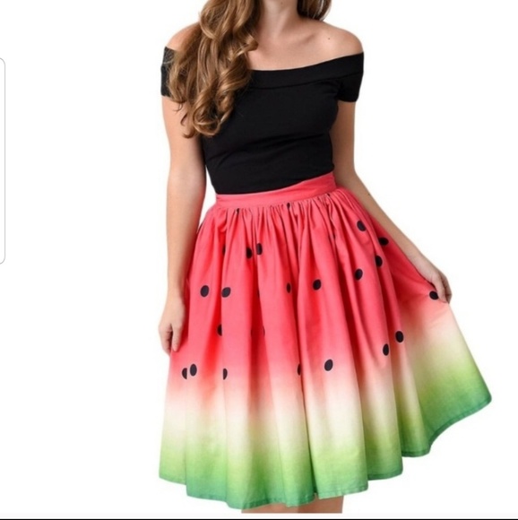 New Watermelon Printed Midi Box Pleat Skirt - Picture 5 of 8